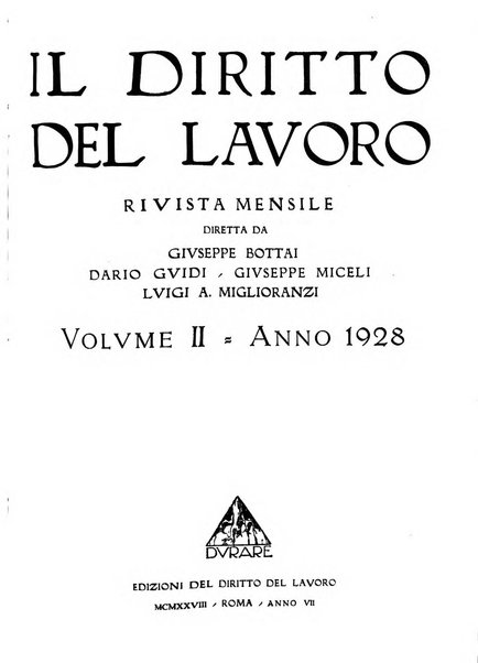 Il diritto del lavoro ufficiale del Ministero delle corporazioni per il bollettino