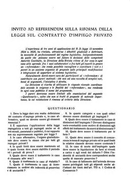 Il diritto del lavoro ufficiale del Ministero delle corporazioni per il bollettino