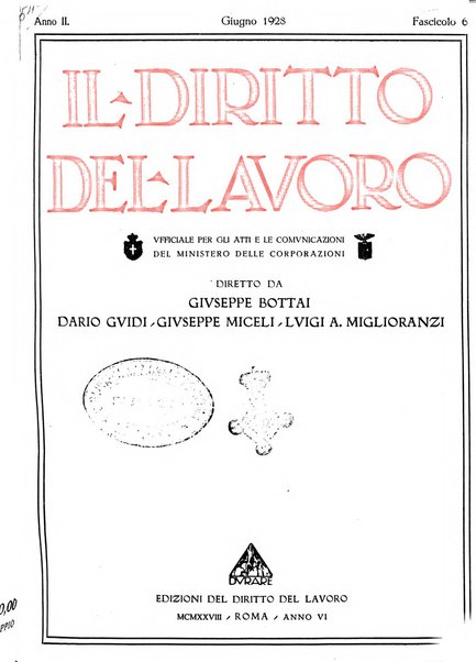 Il diritto del lavoro ufficiale del Ministero delle corporazioni per il bollettino