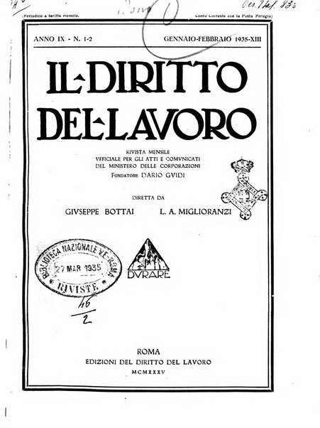 Il diritto del lavoro ufficiale del Ministero delle corporazioni per il bollettino