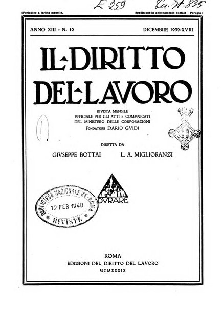 Il diritto del lavoro ufficiale del Ministero delle corporazioni per il bollettino