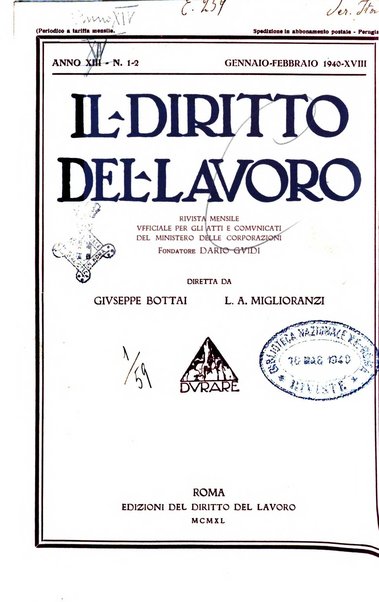 Il diritto del lavoro ufficiale del Ministero delle corporazioni per il bollettino