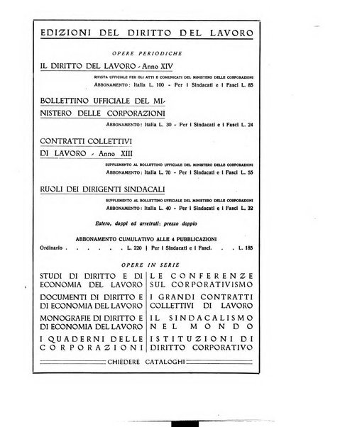 Il diritto del lavoro ufficiale del Ministero delle corporazioni per il bollettino