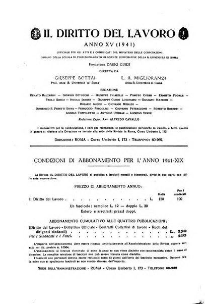 Il diritto del lavoro ufficiale del Ministero delle corporazioni per il bollettino