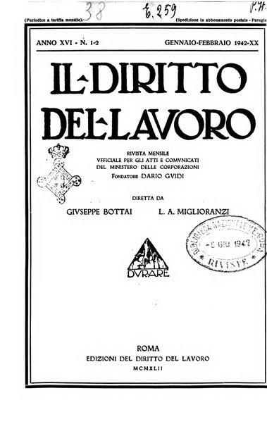 Il diritto del lavoro ufficiale del Ministero delle corporazioni per il bollettino