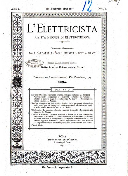 L'elettricista rivista mensile di elettrotecnica