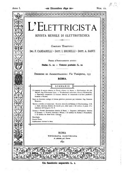 L'elettricista rivista mensile di elettrotecnica