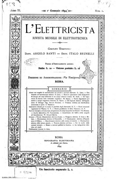 L'elettricista rivista mensile di elettrotecnica