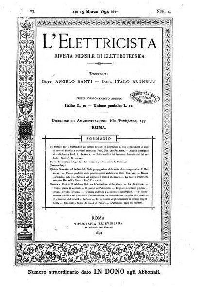 L'elettricista rivista mensile di elettrotecnica