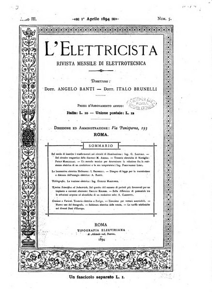 L'elettricista rivista mensile di elettrotecnica