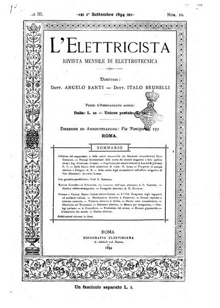 L'elettricista rivista mensile di elettrotecnica