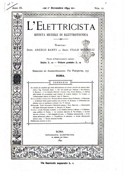 L'elettricista rivista mensile di elettrotecnica