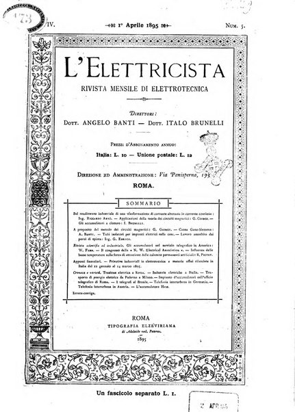 L'elettricista rivista mensile di elettrotecnica