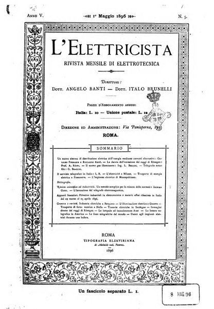 L'elettricista rivista mensile di elettrotecnica