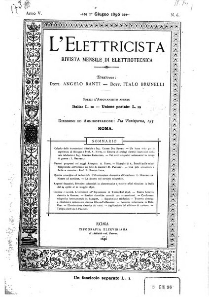 L'elettricista rivista mensile di elettrotecnica