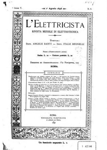 L'elettricista rivista mensile di elettrotecnica