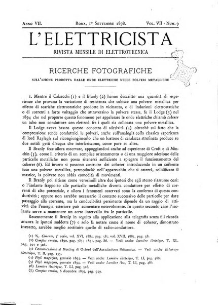 L'elettricista rivista mensile di elettrotecnica