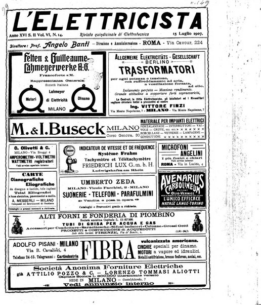 L'elettricista rivista mensile di elettrotecnica