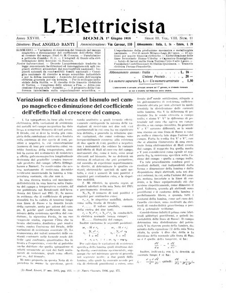 L'elettricista rivista mensile di elettrotecnica