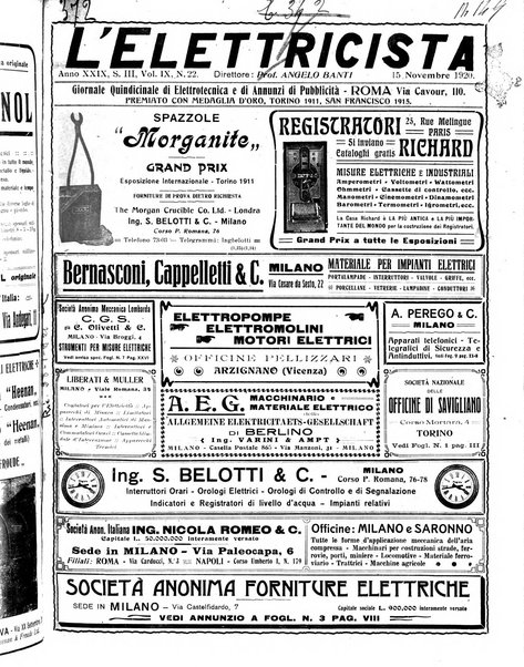 L'elettricista rivista mensile di elettrotecnica