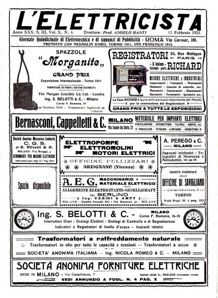 L'elettricista rivista mensile di elettrotecnica