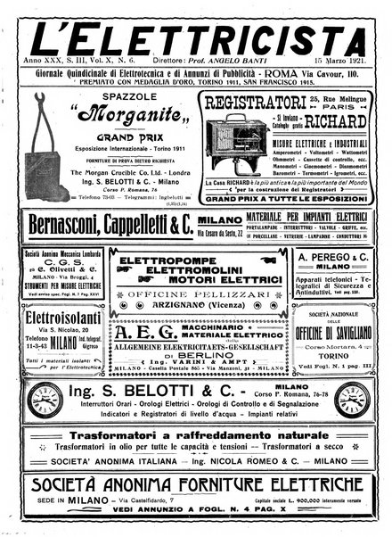 L'elettricista rivista mensile di elettrotecnica