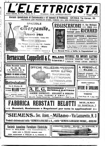 L'elettricista rivista mensile di elettrotecnica