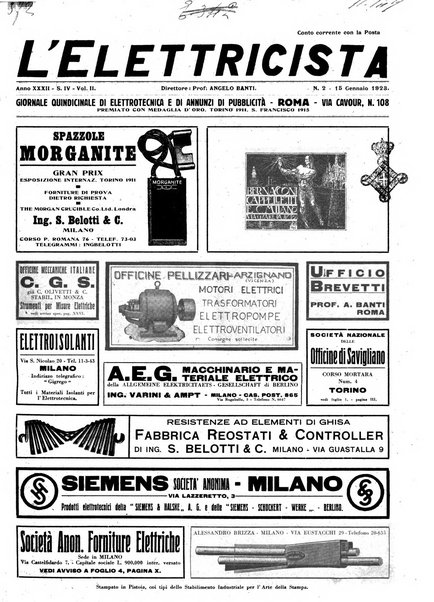 L'elettricista rivista mensile di elettrotecnica