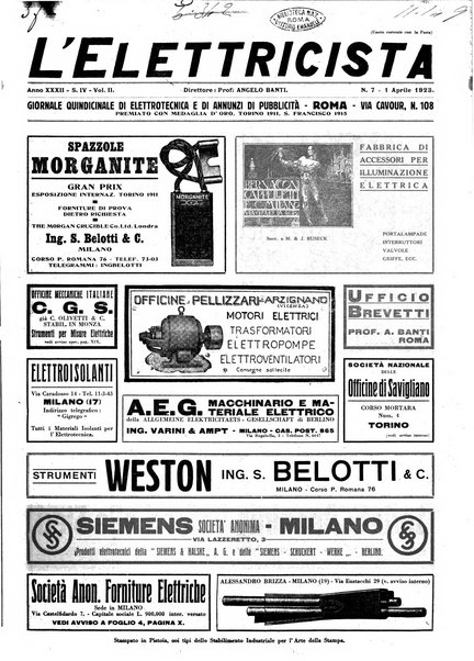 L'elettricista rivista mensile di elettrotecnica