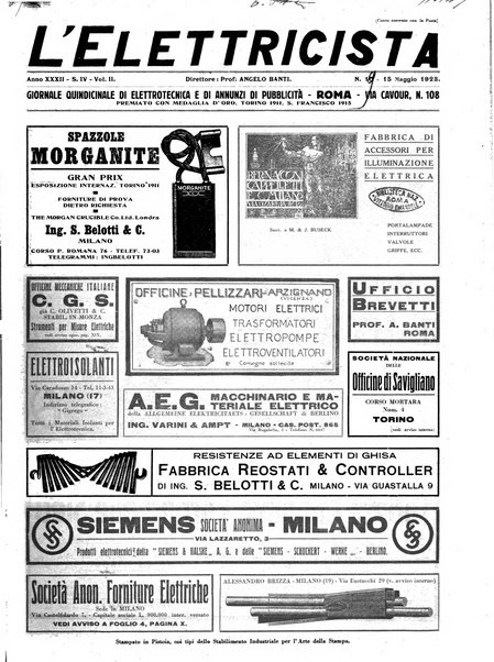 L'elettricista rivista mensile di elettrotecnica