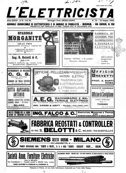 L'elettricista rivista mensile di elettrotecnica