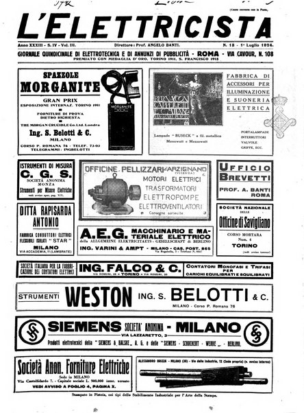 L'elettricista rivista mensile di elettrotecnica