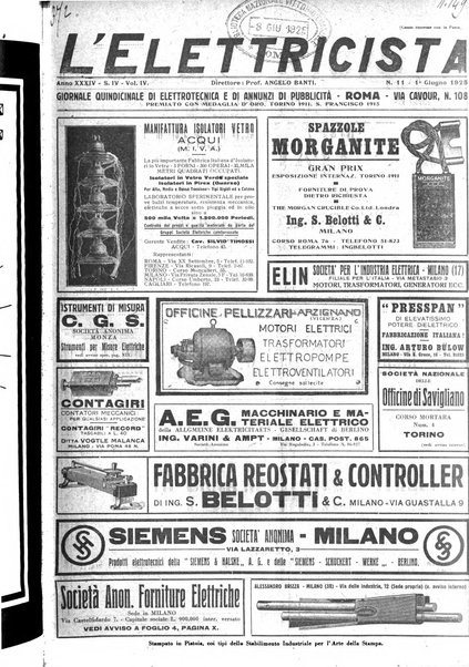 L'elettricista rivista mensile di elettrotecnica