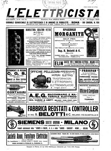 L'elettricista rivista mensile di elettrotecnica