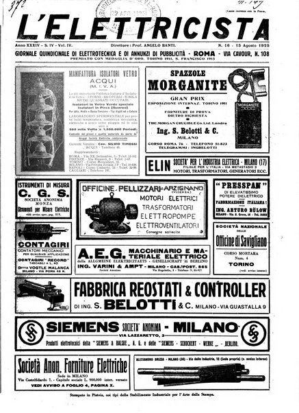 L'elettricista rivista mensile di elettrotecnica