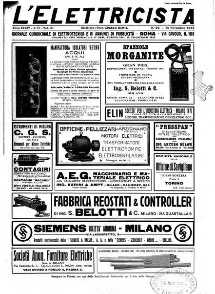 L'elettricista rivista mensile di elettrotecnica