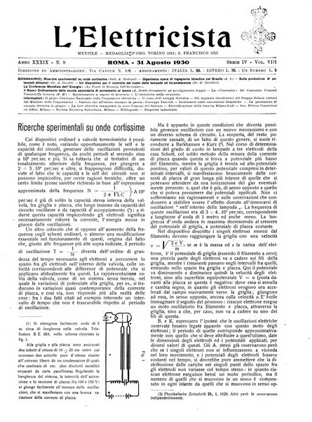 L'elettricista rivista mensile di elettrotecnica