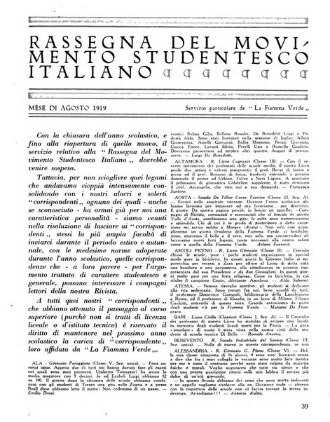 La fiamma verde rassegna mensile illustrata degli studenti di tutte le scuole medie d'Italia