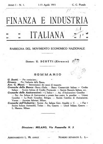 Finanza e industria italiana rassegna bimensile del movimento economico nazionale