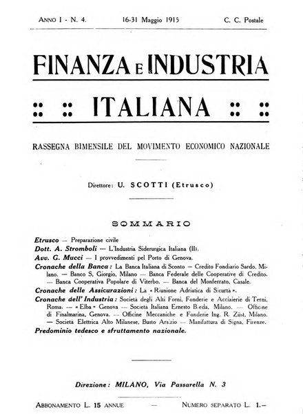 Finanza e industria italiana rassegna bimensile del movimento economico nazionale