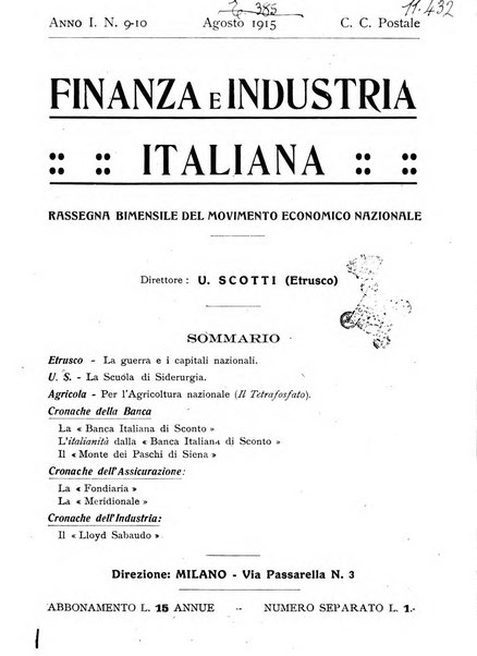 Finanza e industria italiana rassegna bimensile del movimento economico nazionale