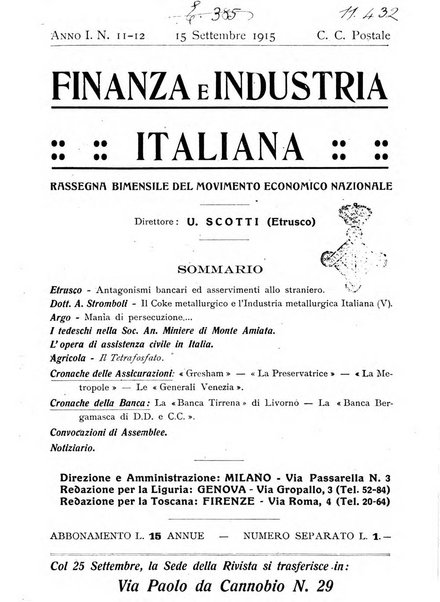 Finanza e industria italiana rassegna bimensile del movimento economico nazionale