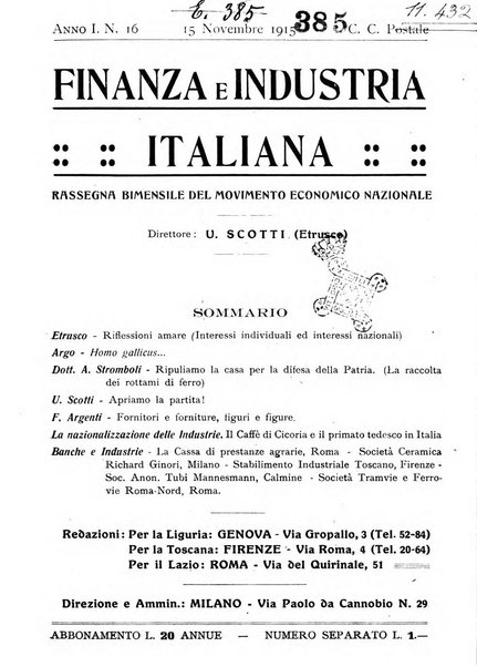 Finanza e industria italiana rassegna bimensile del movimento economico nazionale