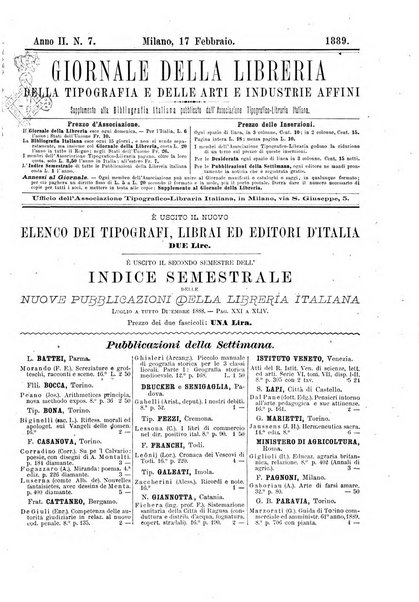 Giornale della libreria della tipografia e delle arti e industrie affini supplemento alla Bibliografia italiana, pubblicato dall'Associazione tipografico-libraria italiana