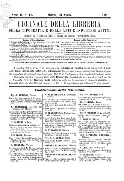 Giornale della libreria della tipografia e delle arti e industrie affini supplemento alla Bibliografia italiana, pubblicato dall'Associazione tipografico-libraria italiana