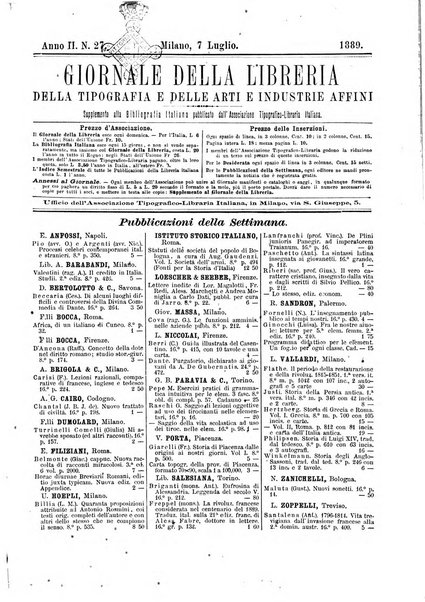 Giornale della libreria della tipografia e delle arti e industrie affini supplemento alla Bibliografia italiana, pubblicato dall'Associazione tipografico-libraria italiana