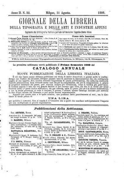 Giornale della libreria della tipografia e delle arti e industrie affini supplemento alla Bibliografia italiana, pubblicato dall'Associazione tipografico-libraria italiana