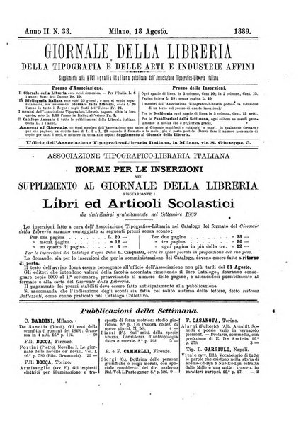 Giornale della libreria della tipografia e delle arti e industrie affini supplemento alla Bibliografia italiana, pubblicato dall'Associazione tipografico-libraria italiana