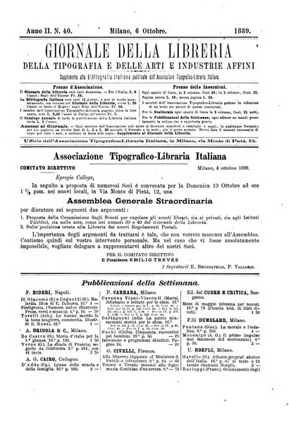 Giornale della libreria della tipografia e delle arti e industrie affini supplemento alla Bibliografia italiana, pubblicato dall'Associazione tipografico-libraria italiana