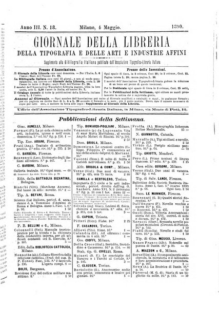 Giornale della libreria della tipografia e delle arti e industrie affini supplemento alla Bibliografia italiana, pubblicato dall'Associazione tipografico-libraria italiana